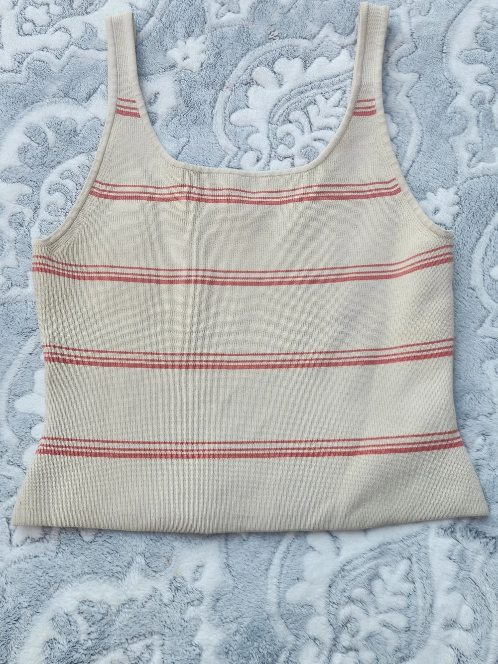 Aritzia Babaton Beige Tank Top with Pink Stripe Detail XL